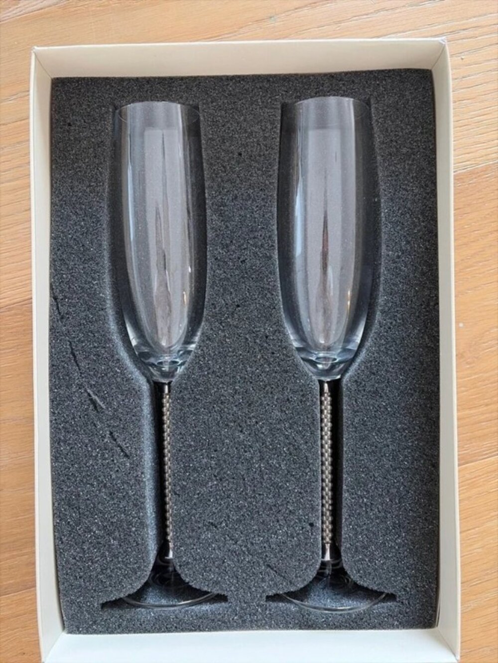 Lenox Clear Crystal Champagne Flutes with Pearl Beaded Stems